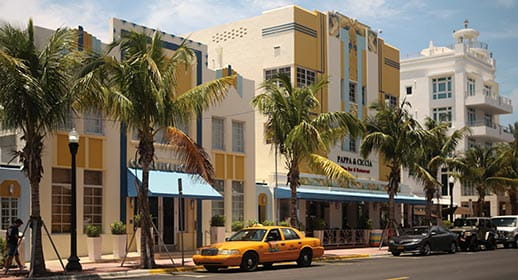 The art deco district of Ocean Drive in Miami, Florida, USA